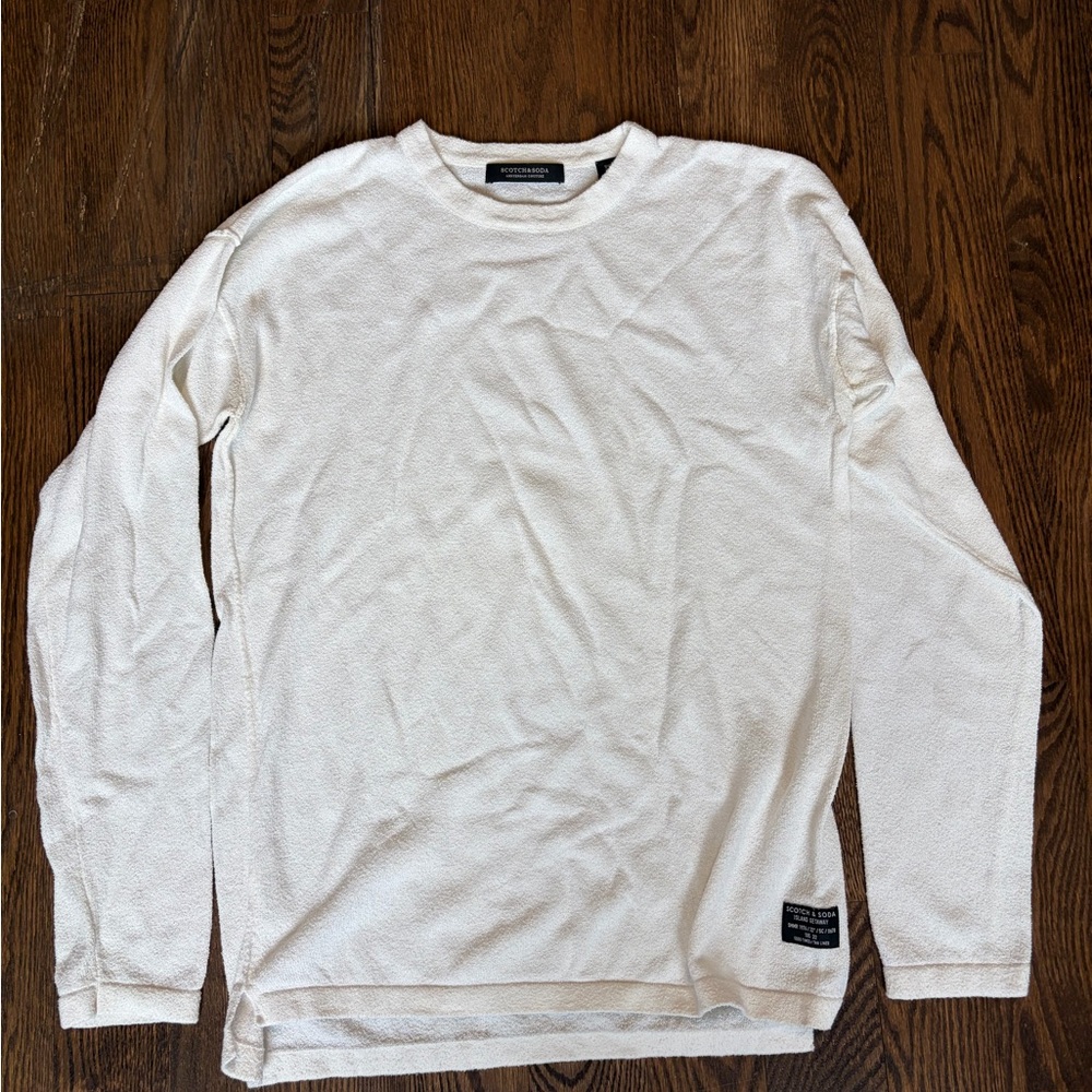 Scotch & Soda Crewneck Sweatshirt Mens Medium Terry Cloth Cream Long Sleeve